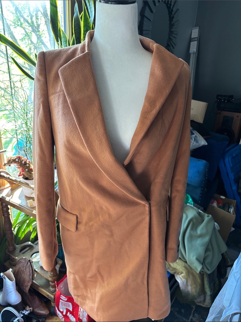 Tailored Camel Wrap-Front Blazer Jacket